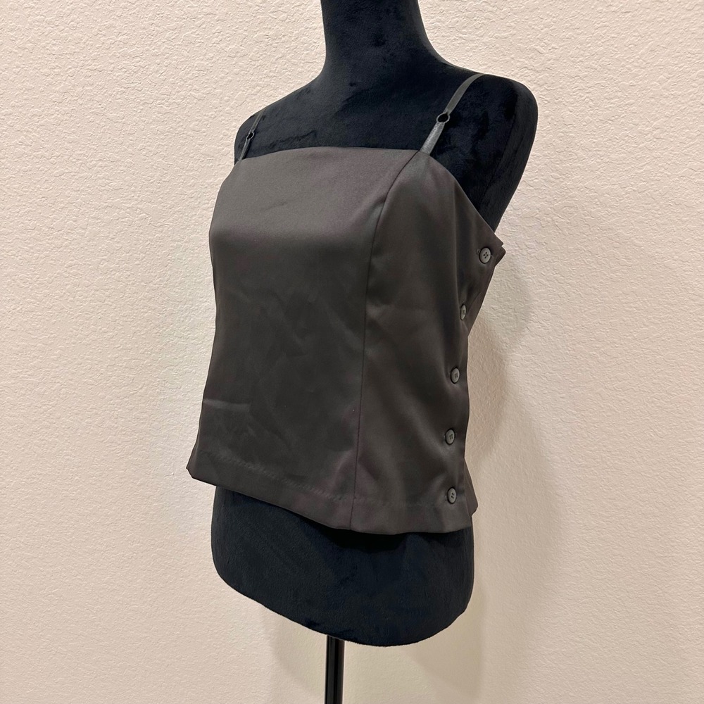 Y2K Mixit Dark Olive Green Square Neck Sleeveless Satin Top Chic Women's‎ 14 L